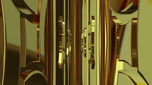 Luxus-Hintergrund mit rotierenden Goldformen, 3D-Render, Figuren, Reflexion, exklusiv