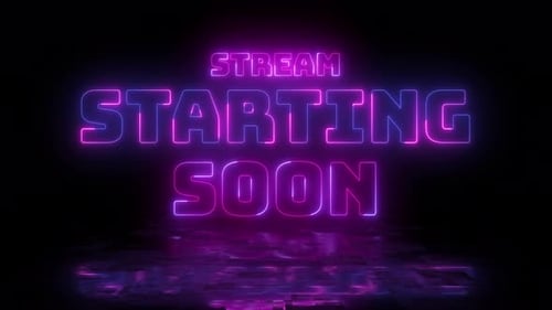 Stream starting soon neon text animation suitable for video live streaming. Looped Glowing Light 4K.