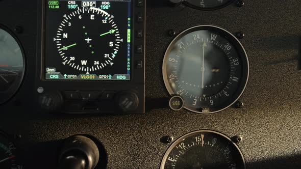 Close Up Airplane Navigation Instruments - Digital HSI during Turn ...