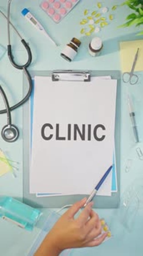 VERTICAL VIDEO OF CLINIC WRITTEN ON MEDICAL PAPER