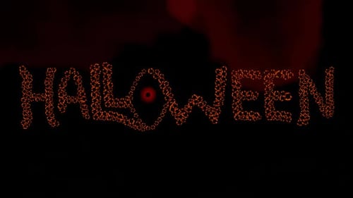 Iridescent Red Halloween Text with Eye Dark Background Animation