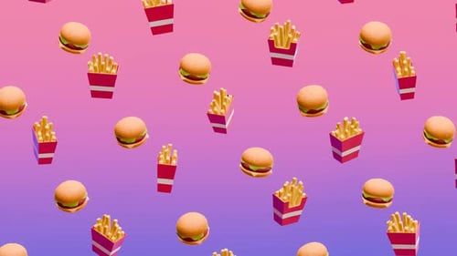Modern 3D Falling Fast Food Pattern Background