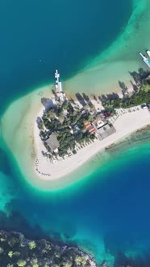 Aerial view of tropical beach island paradise