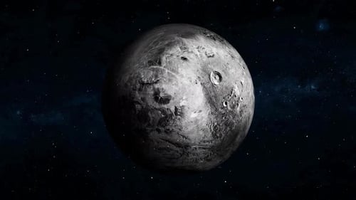 Rotating Grey Moon Planet in Starry Space