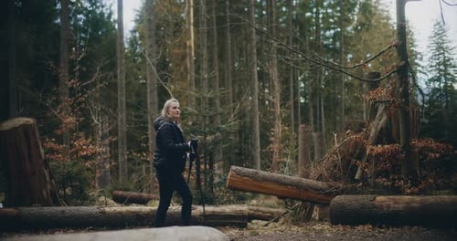 Portrait of Hiker In Mountains Walking in Forest