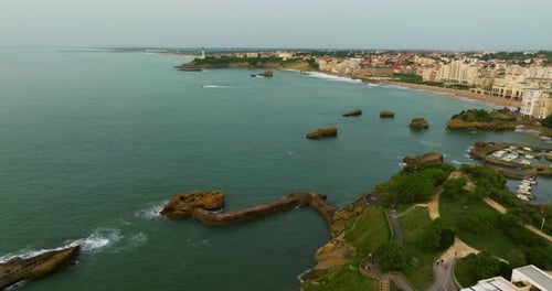 Biarritz Large Aerial View of the Main Beach and Biarritz City Sunny Afternoon France View of Facade