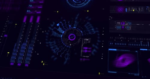 Futuristic Animated HUD Screen with Data Charts