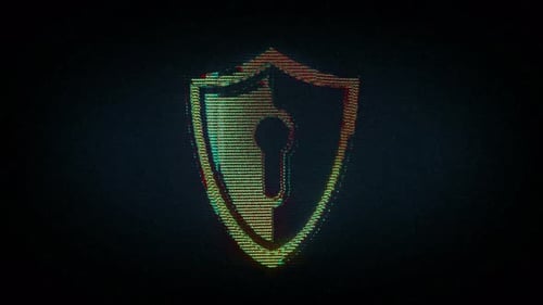 Glitch Digital Shield and Lock Icon Reveal