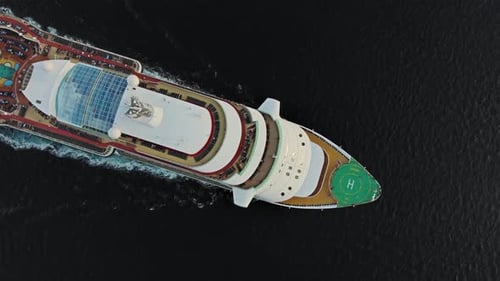 Sailing Cruise Ship Aerial Top View