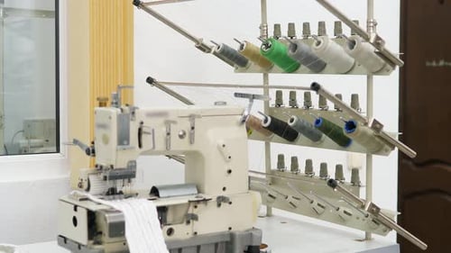 Industrial Sewing Machine in a Bright Factory Setting
