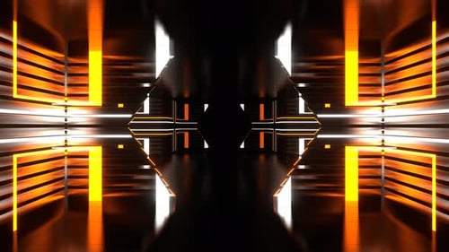 Corridor With Moving Orange And White Neon Light Background Vj Loop In 4K