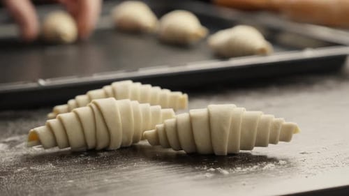Baker Rolling Croissant Dough Working with Dough Bakery Concept Homemade