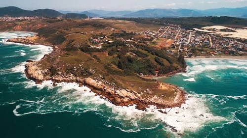 Aerial view of the Brazilian coastline with rough Atlantic Ocean