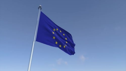 European Union Flag Waving Against Clear Blue Sky