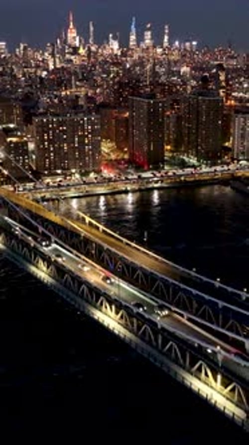 Night View of Manhattan Bridge At Brooklyn In New York United States.