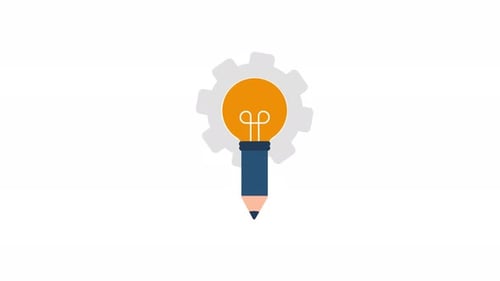Flat Design Animation of Pencil, Lightbulb, and Gear for Creative Ideas