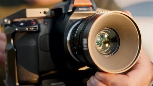 Close Up of a Professional Video Camera