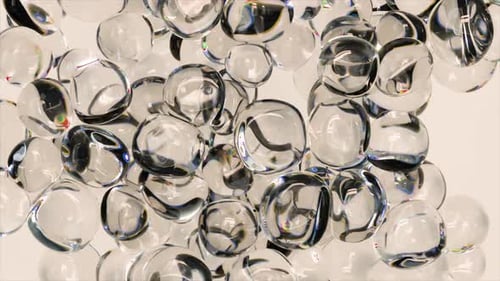 Clear Glass Orbs Falling and Bouncing Abstract Motion Background
