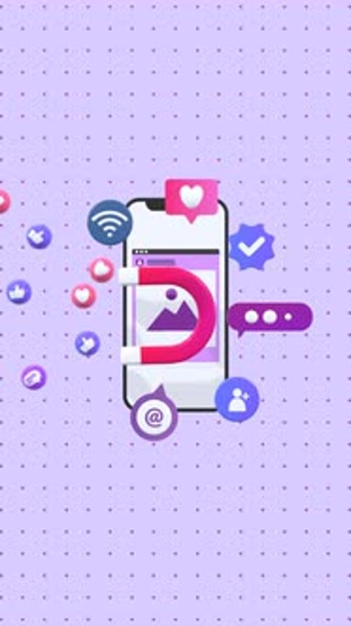 Animated Social Media Magnet Attracting Engagement Icons to Phone