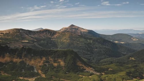 Aerial Green Mountain Ridges Fir Forets on Hills Tops Nobody Nature Landscape Greenery Rocks