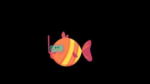 Der Fisch schwimmt mit einem Atemgerät Alpha Channel unter dem Meer