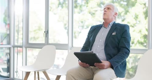 Interview, hiring and businessman waiting in the office with a file for corporate onboarding