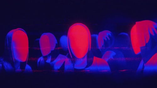 Red and Blue Glitch Abstract Figures Digital Distortion Background