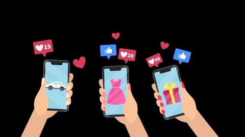 Hands With Smartphones Showing Social Media Marketing Alpha Channel