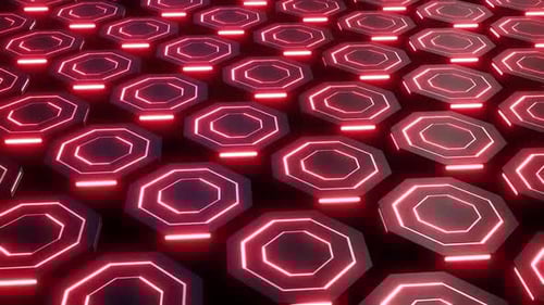Pulsating Red Neon Hexagon Grid Futuristic Background Animation
