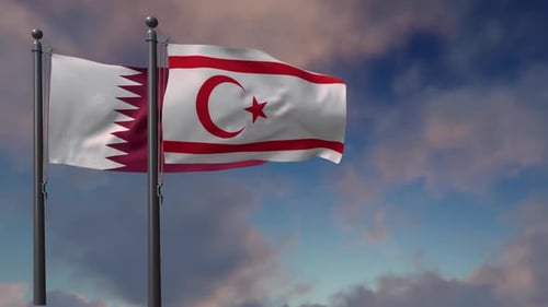 Realistic Waving Flags of Qatar and Northern Cyprus