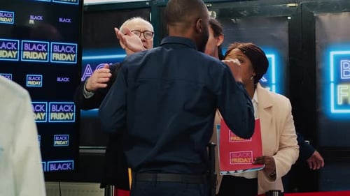 Customers Arguing With Guard During Black Friday Sale