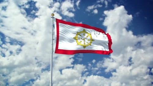 Religious Symbol Flag Waving in Blue Sky with Clouds