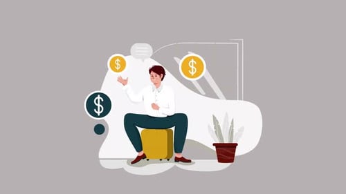 Animated Business Person with Floating Dollar Icons