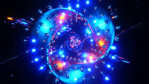 Flying in a mirror tunnel through curved toruses. Infinitely looped animation