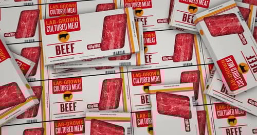 Lab-Grown Cultured Meat Beef Packages Falling Animation