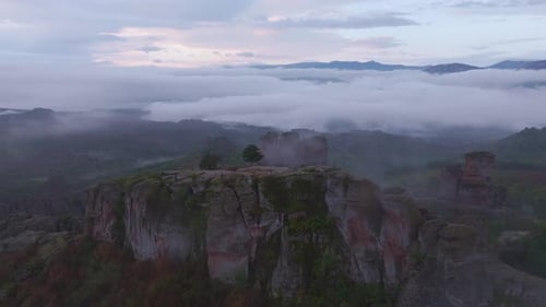 Aerial view of belogradchik fortress at sunrise, Bulgaria.