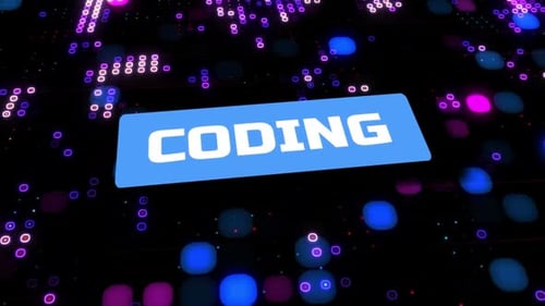 Futuristic Coding Text Display on Digital Circuit Board Animation