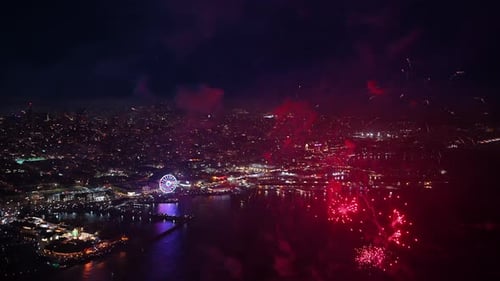 Aerial Fireworks Display Over San Francisco on July 4 Independence Day Night