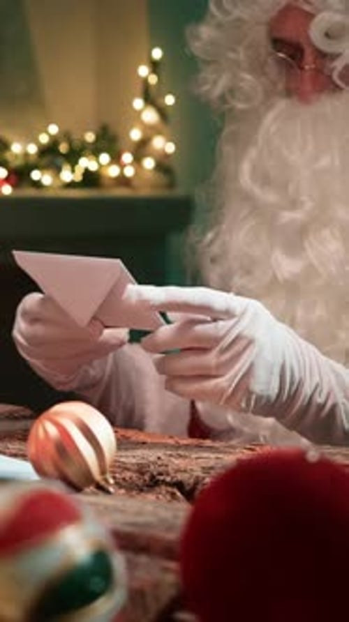 Santa Assembling a Christmas Letter at Desk