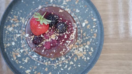 Chocolate Cake with Berries overhead shot