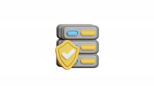 Animated 3D Data Servers Stack with Security Shield Icon