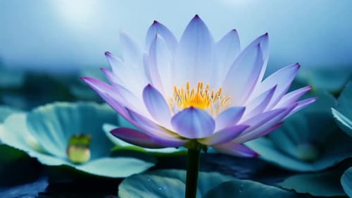 Lotus Flower In Spring When The Moon Shines