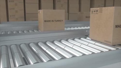 Made in Turkey import and export concept. Cardboard boxes with product from Turkey