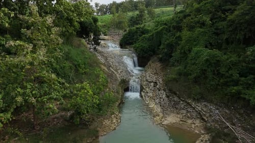 Small river with waterfall on natural forest