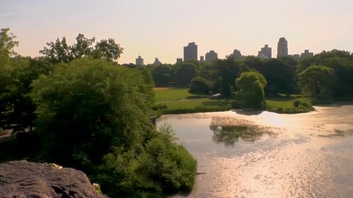 Pan, Central park, Manhattan, New York Lake view with cityscape