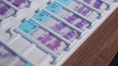 Close up view of medical test analysis. Science laboratory researchment.