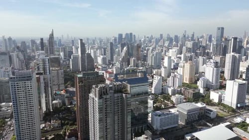 Aerial View of Downtown Bangkok and the City Skyline in Thailand