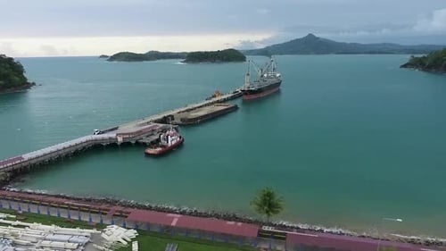 Cargo ship docked at Calang port pier, Aceh, Indonesia