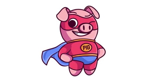 Winking Superhero Pig Cartoon Character Animation