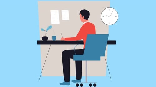 Flat Design Animation of a Person Working Productively at a Desk
